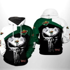 NHL Minnesota Wild Black Green Punisher Skull Pullover Hoodie