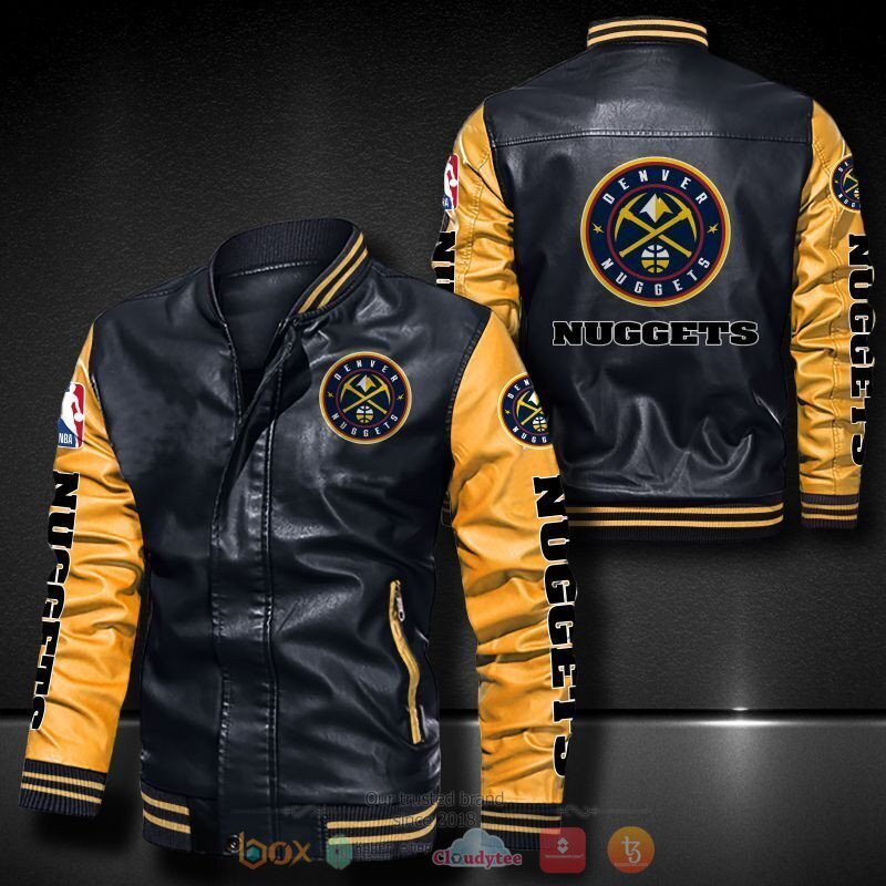 NBA Denver Nuggets Black Yellow Leather Bomber Jacket