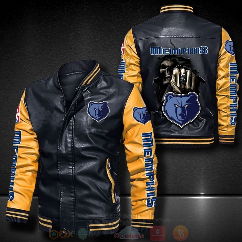 NBA Memphis Grizzlies Black Yellow Skull Leather Bomber Jacket NBA Memphis Grizzlies Black Yellow Skull Leather Bomber Jacket
