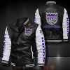 NBA Sacramento Kings Black White Logo Love Leather Bomber Jacket
