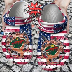 NHL Minnesota Wild American Flag Custom Name Crocs