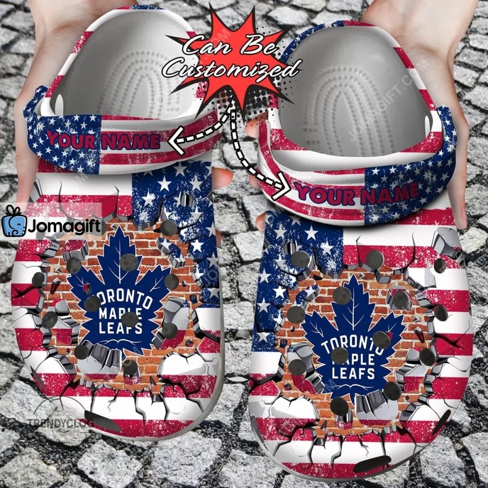 NHL Toronto Maple Leafs American Flag Breaking Wall Custom Name Crocs