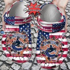 NHL Vancouver Canucks American Flag Breaking Wall Custom Name Crocs