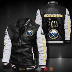 NHL Buffalo Sabres Black White Leather Bomber Jacket