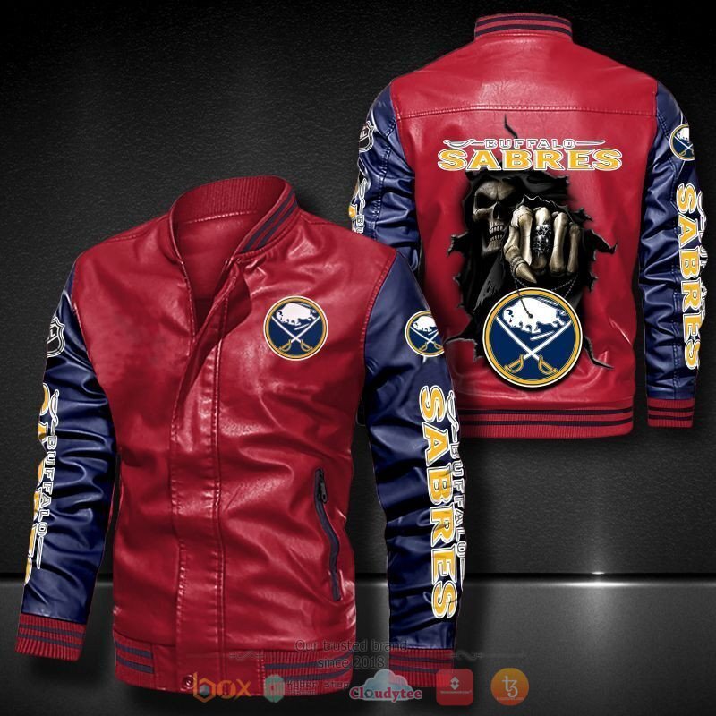NHL Buffalo Sabres Red Dark Blue Leather Bomber Jacket NHL Buffalo Sabres Red Dark Blue Leather Bomber Jacket