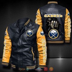NHL Buffalo Sabres Black Yellow Leather Bomber Jacket