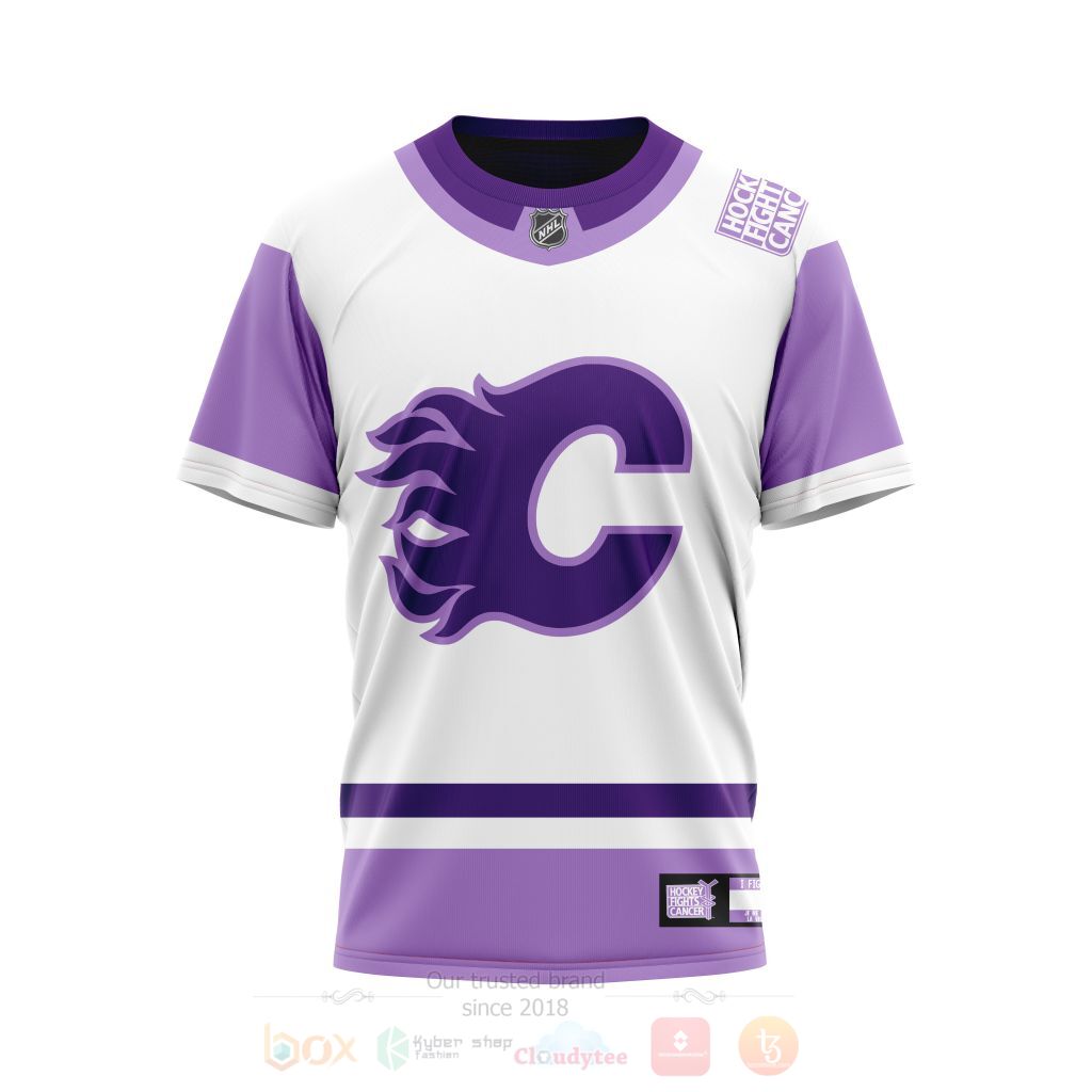 NHL Calgary Flames Custom Name Number Hockey Fight Cancer Jersey T-Shirt