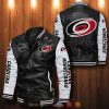 NHL Carolina Hurricanes Black White Leather Bomber Jacket