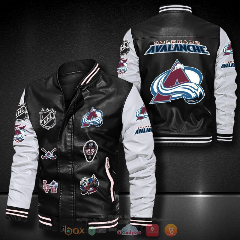 NHL Colorado Avalanche Black White Leather Bomber Jacket NHL Colorado Avalanche Black White Leather Bomber Jacket