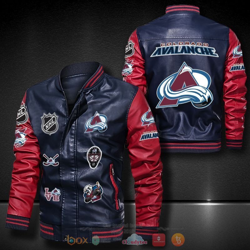 NHL Colorado Avalanche Dark Blue Red Leather Bomber Jacket