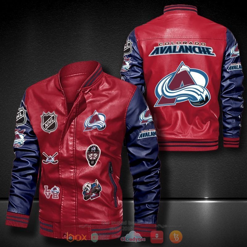NHL Colorado Avalanche Red Dark Blue Leather Bomber Jacket NHL Colorado Avalanche Red Dark Blue Leather Bomber Jacket