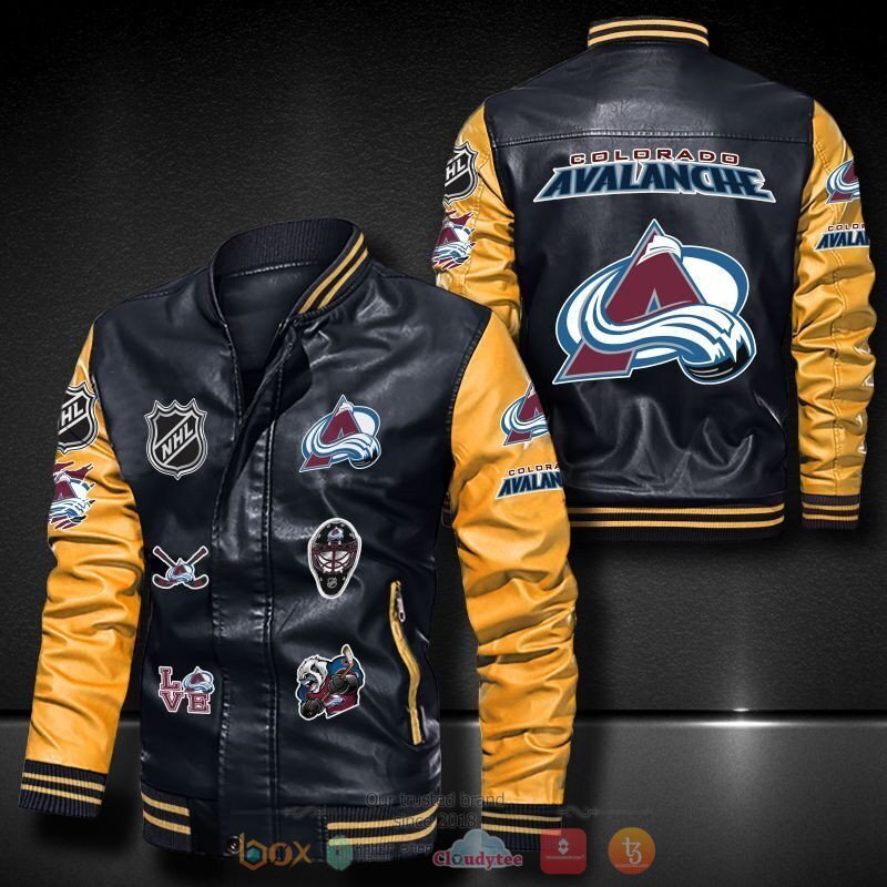 NHL Colorado Avalanche Black Yellow Leather Bomber Jacket
