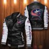 NHL Columbus Blue Jackets Black White Leather Bomber Jacket