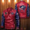 NHL Columbus Blue Jackets Red Dark Blue Leather Bomber Jacket