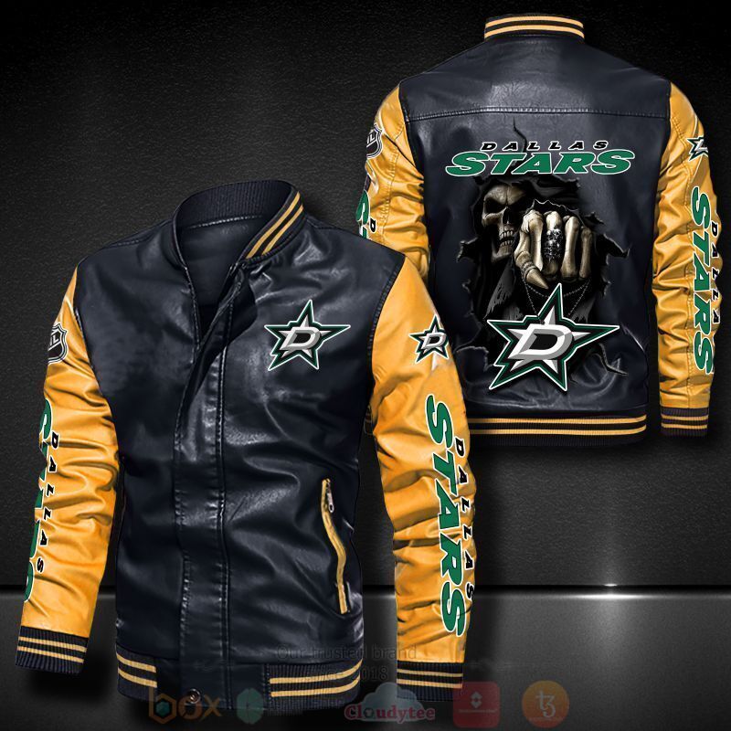 NHL Dallas Stars Black Yellow Leather Bomber Jacket