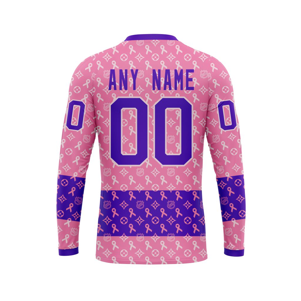 NHL Edmonton Oilers Custom Name Number Hockey Fight Cancer Pink Purple Sweatshirt