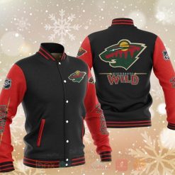 NHL Minnesota Wild Black Red Baseball Jacket