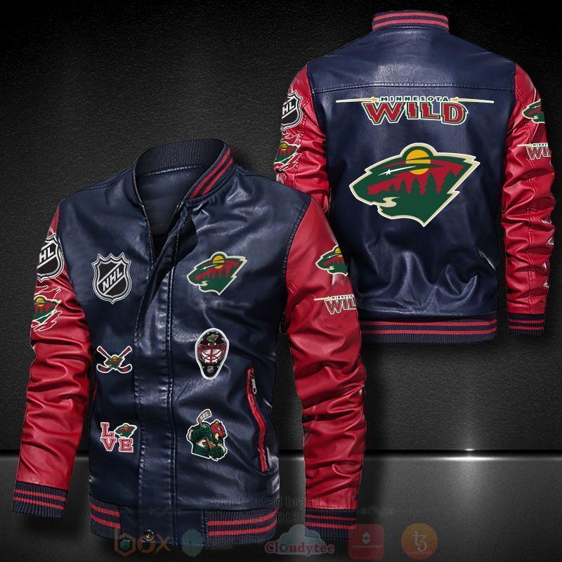 NHL Minnesota Wild Black Red Leather Bomber Jacket