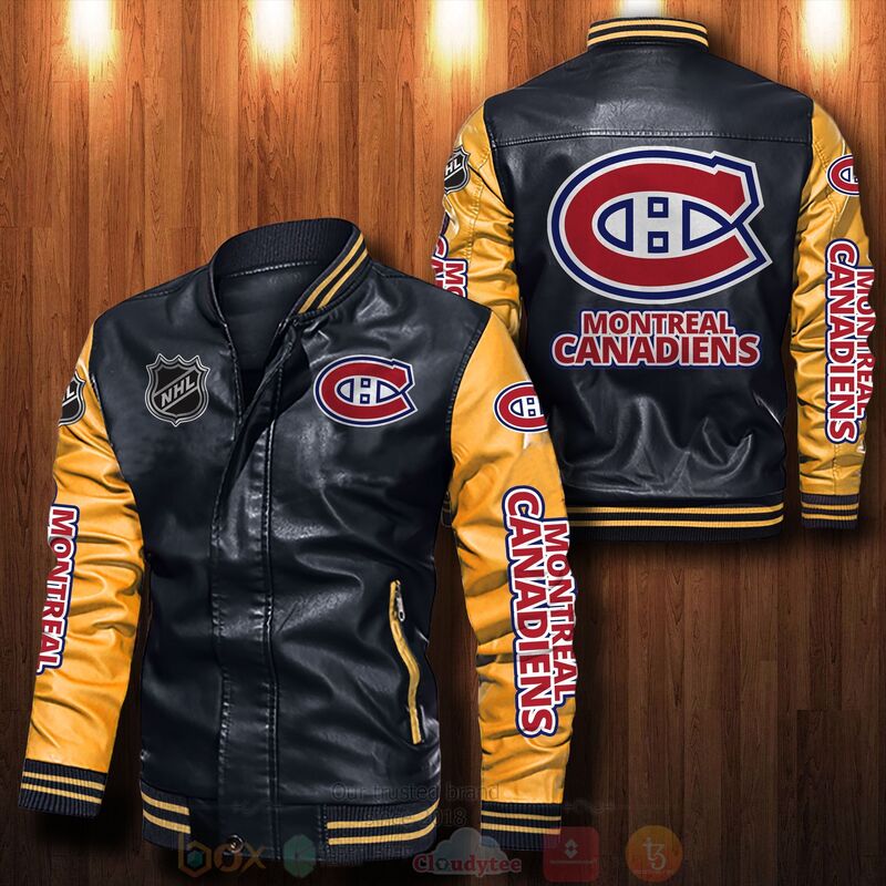 NHL Montreal Canadiens Black Yellow Leather Bomber Jacket NHL Montreal Canadiens Black Yellow Leather Bomber Jacket