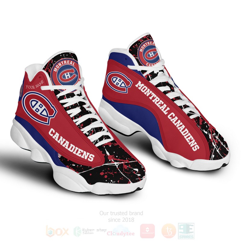 NHL Montreal Canadiens Custom Name Red Blue Air Jordan 13 Shoes