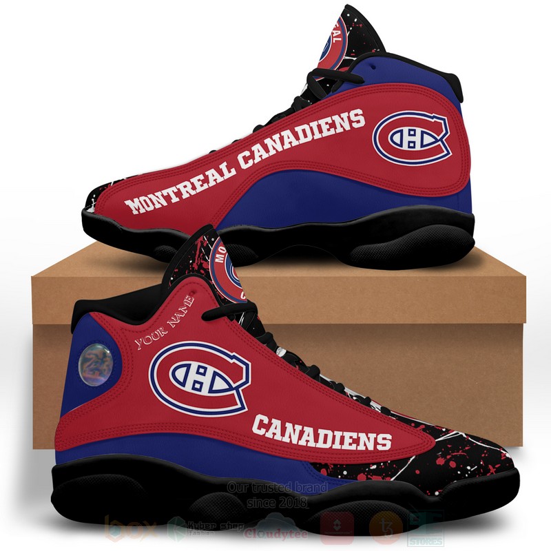 NHL Montreal Canadiens Custom Name Red Blue Air Jordan 13 Shoes