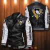 NHL Pittsburgh Penguins Black White Leather Bomber Jacket