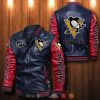 NHL Pittsburgh Penguins Dark Blue Red Leather Bomber Jacket