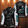 NHL San Jose Sharks Black White Leather Bomber Jacket
