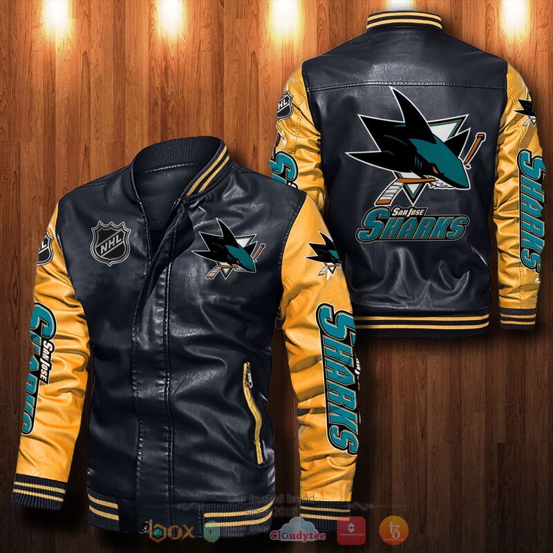 NHL San Jose Sharks Black Yellow Leather Bomber Jacket