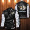 NHL Nashville Predators Black White Leather Bomber Jacket