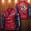 NHL Nashville Predators Red Dark Blue Leather Bomber Jacket