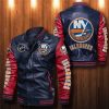 NHL New York Islanders Dark Blue Red Leather Bomber Jacket