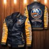 NHL New York Islanders Black Yellow Leather Bomber Jacket