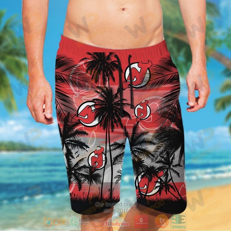 NHL New Jersey Devils Coconut Tree Men Beach Shorts NHL New Jersey Devils Coconut Tree Men Beach Shorts