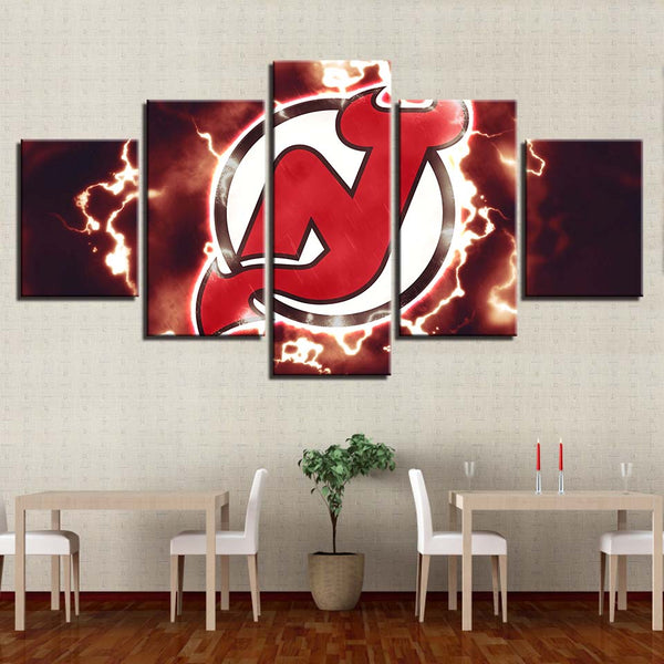 NHL New Jersey Devils Thunder Team Logo 5 Panel Canvas NHL New Jersey Devils Thunder Team Logo 5 Panel Canvas