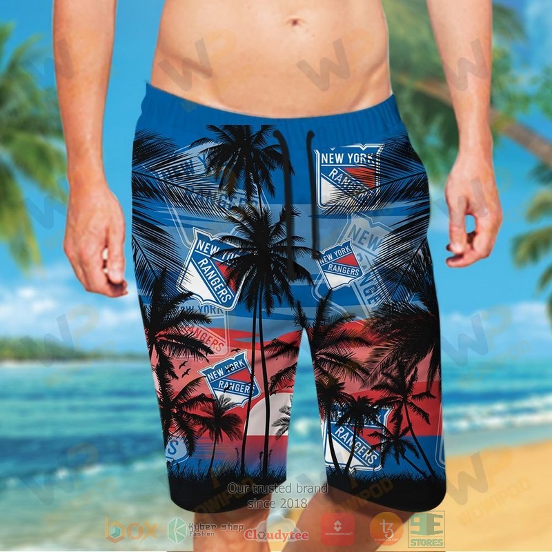 NHL New York Rangers Coconut Tree Men Beach Shorts