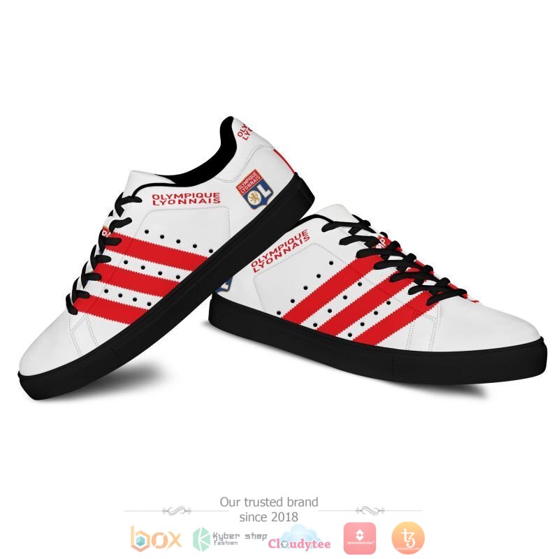 Olympique Lyon White And Red Stripes Stan Smith Shoes