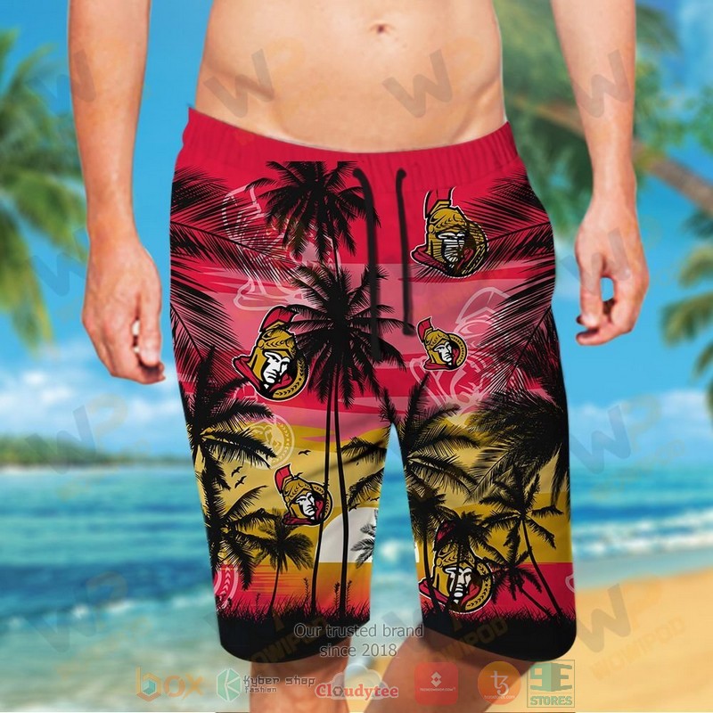 NHL Ottawa Senators Coconut Tree Men Beach Shorts