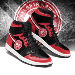Alternative view of NBA Atlanta Hawks Red Black Air Jordan 1 High Sneakers