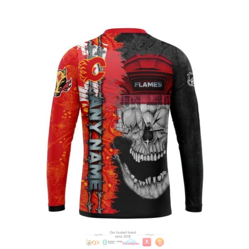 NHL Calgary Flames Custom Name Black Red Skull Canaday Flag Sweatshirt