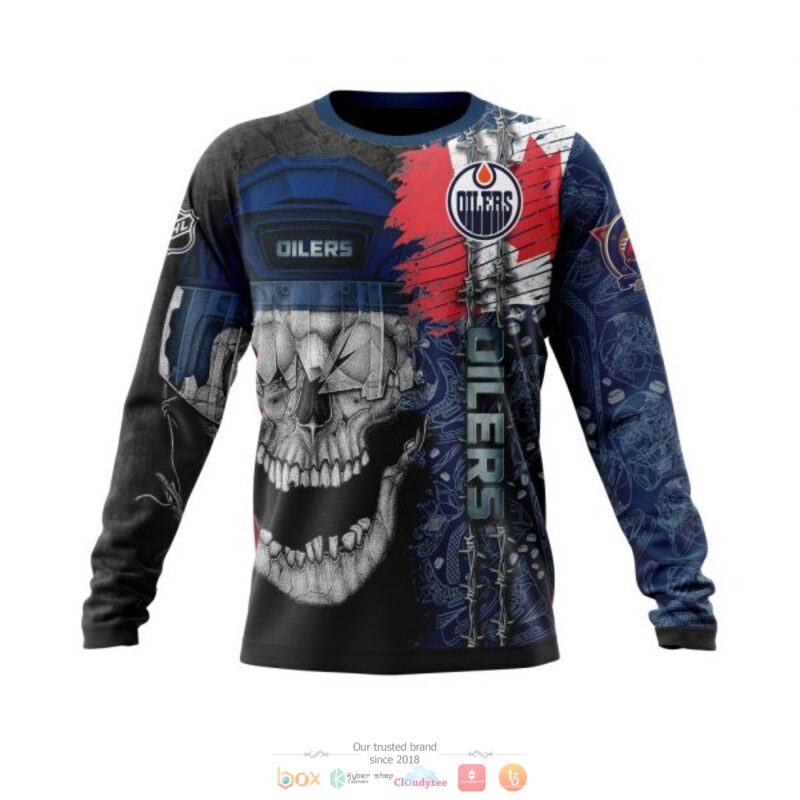 NHL Edmonton Oilers Custom Name Navy Blue Canada Flag Skull Scratch Sweatshirt NHL Edmonton Oilers Custom Name Navy Blue Canada Flag Skull Scratch Sweatshirt