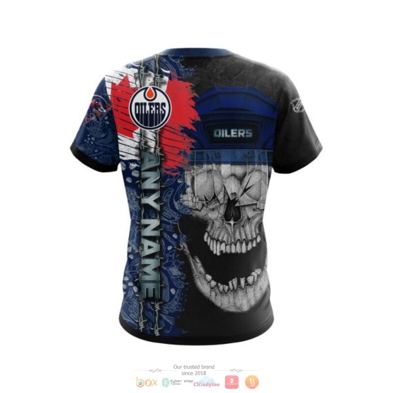 NHL Edmonton Oilers Custom Name Navy Blue Canada Flag Skull Scratch T-Shirt