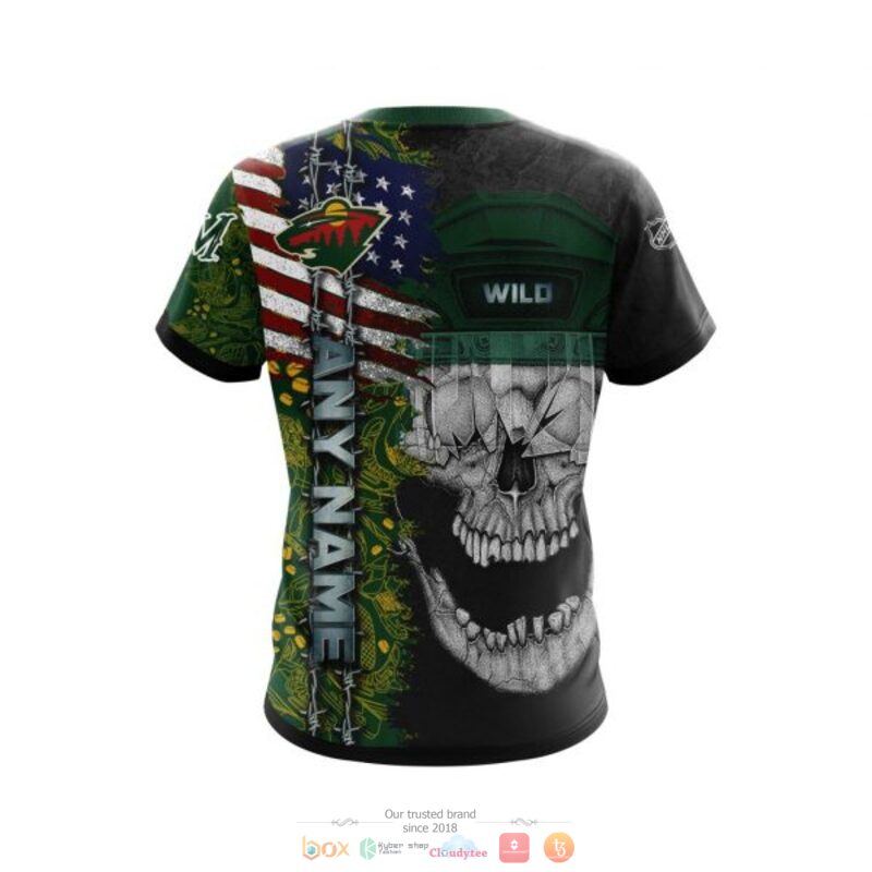 NHL Minnesota Wild Custom Name Green US Flag Skull T-Shirt NHL Minnesota Wild Custom Name Green US Flag Skull T-Shirt