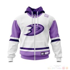 NHL Anaheim Ducks Custom Name Number Hockey Fight Cancer Jersey Zip Up Hoodie