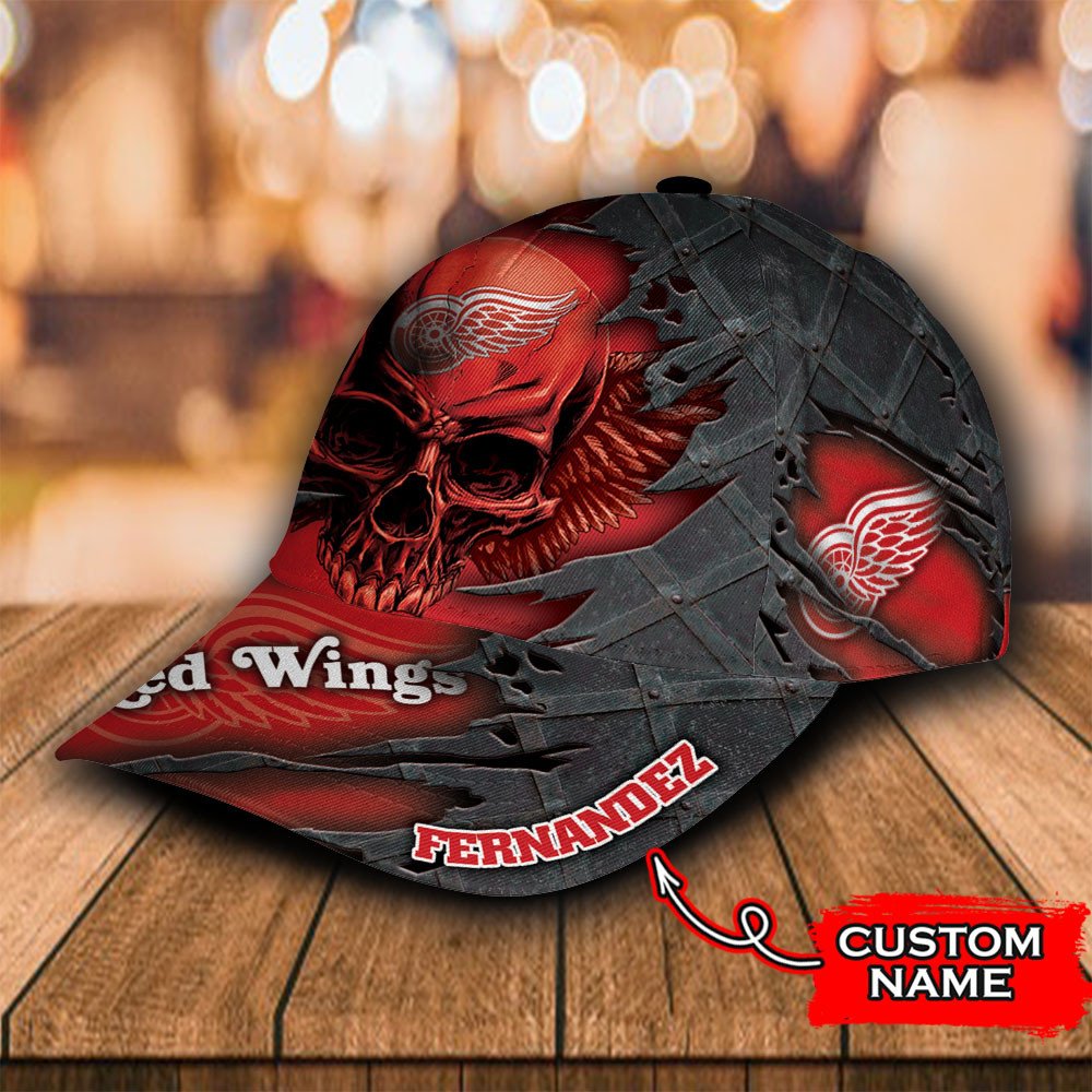 NHL Detroit Red Wings Custom Name Wings Skull Classic Cap NHL Detroit Red Wings Custom Name Wings Skull Classic Cap