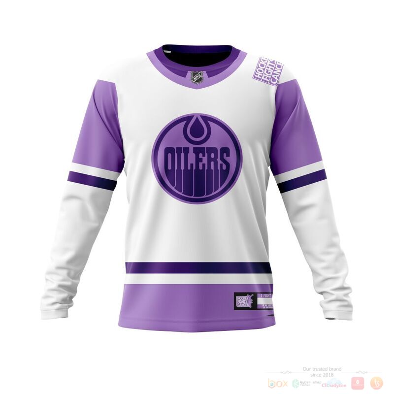 NHL Edmonton Oilers Custom Name Number Hockey Fight Cancer Jersey Sweatshirt NHL Edmonton Oilers Custom Name Number Hockey Fight Cancer Jersey Sweatshirt