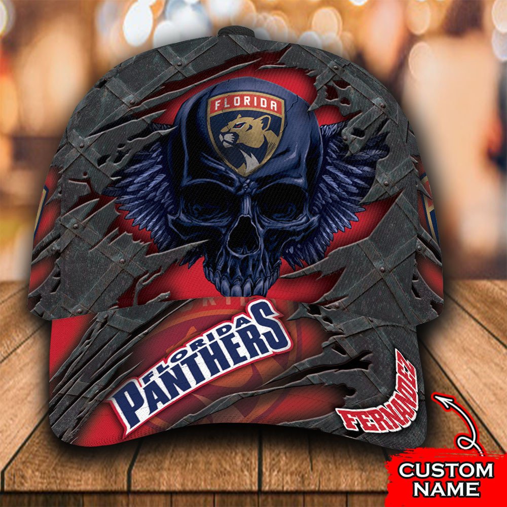 NHL Florida Panthers Wings Skull Custom Name Classic Cap