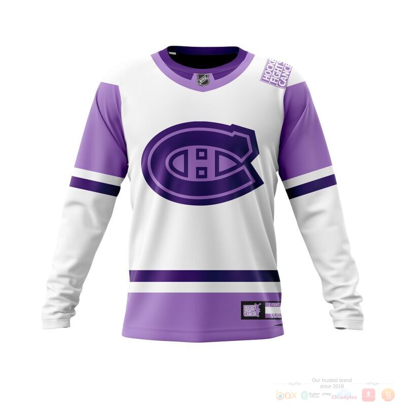 NHL Montreal Canadiens Custom Name Number Hockey Fight Cancer Jersey Sweatshirt NHL Montreal Canadiens Custom Name Number Hockey Fight Cancer Jersey Sweatshirt