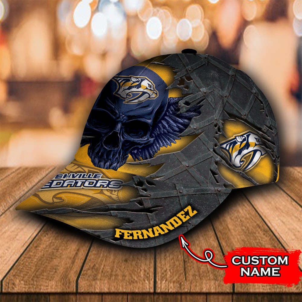 NHL Nashville Predators Wings Skull Custom Name Classic Cap NHL Nashville Predators Wings Skull Custom Name Classic Cap