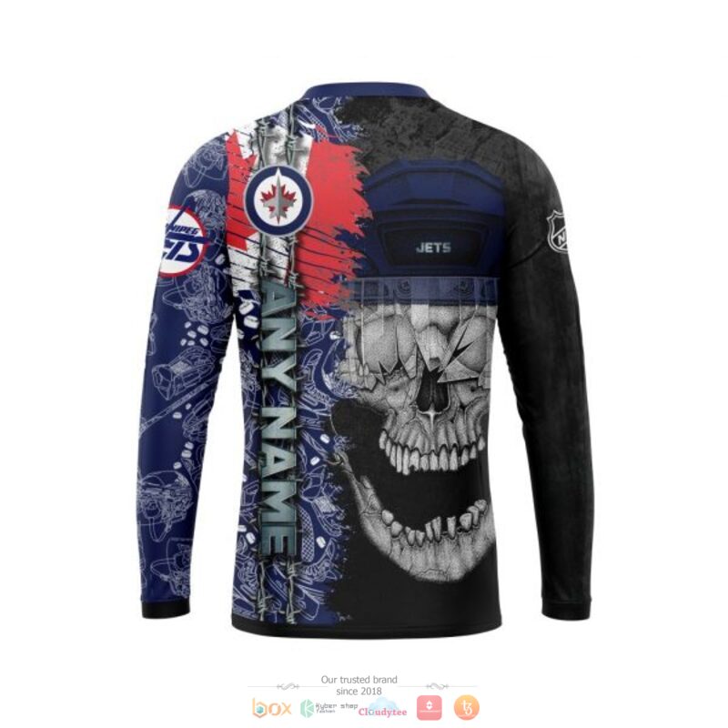 NHL Winnipeg Jets Custom Name Black Blue Skull Canada Flag Scratch Sweatshirt